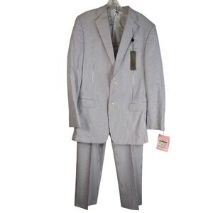 Kroon Mens Weiland Seersucker Suit Navy White Striped 42L 36x32 NWT